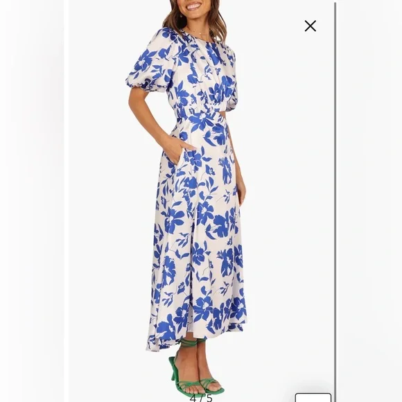 Petal & Pup Aminah Puff Sleeve Maxi Dress, Blue Floral, Size M (10) - Picture 4 of 12